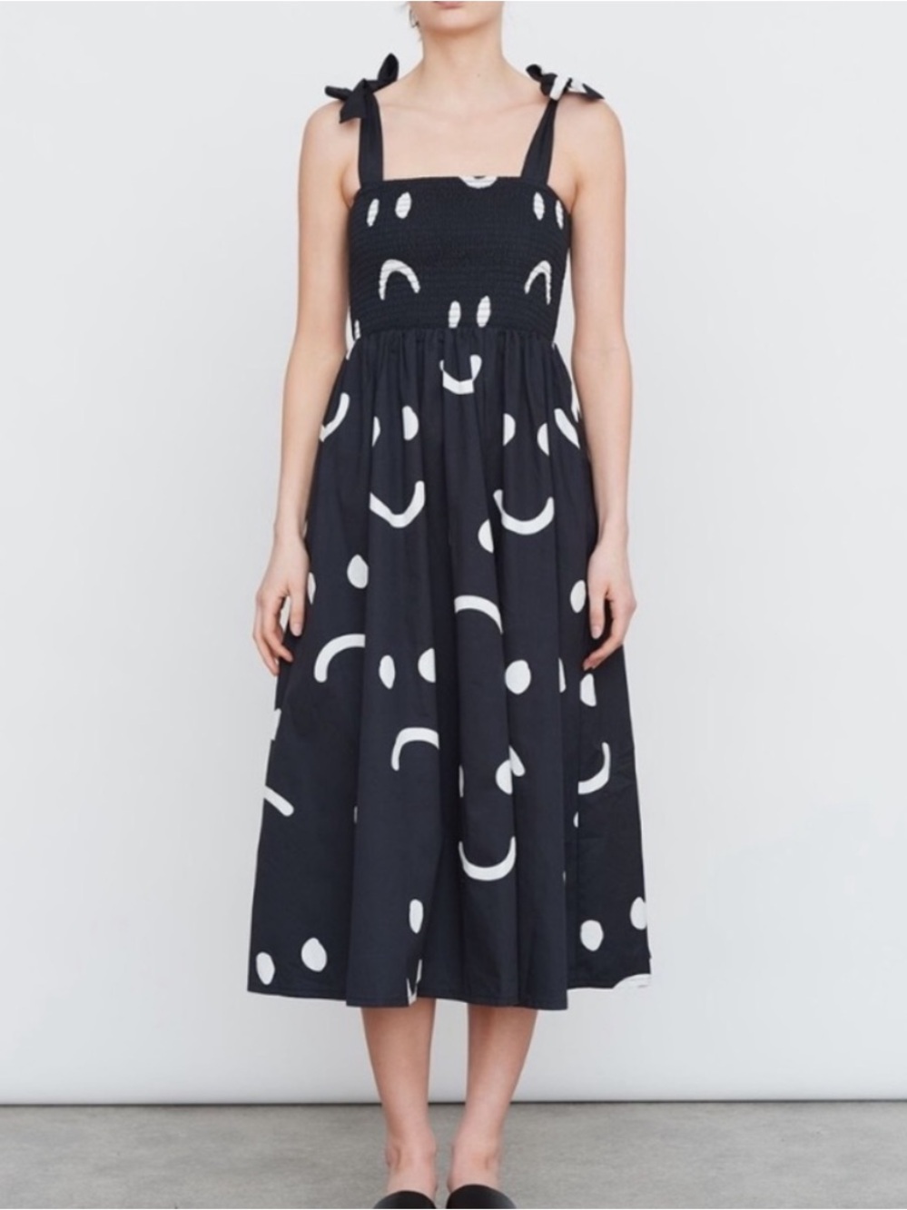 Lazy Oaf Happy Sad Shirred Bodice Midi Dress - UK 12/ US 8 - Picture 2 of 6